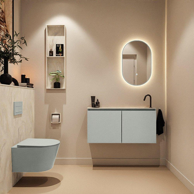 MONDIAZ TURE-DLUX Meuble toilette - 100cm - Greey - EDEN - vasque Ostra - position droite - 1 trou de robinet