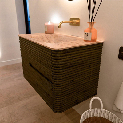 Mondiaz CIRO-DLUX Badkamermeubelset - 80x45x50cm - Solid surface wastafel Saba - 1 wasbak Midden - zonder kraangaten - 2 lades - Shadow