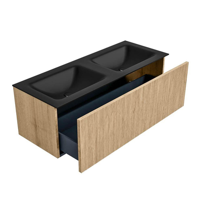 MONDIAZ KURVE 120cm Meuble salle de bain - couleur Oak - 1 tiroir - vasque CLOUD double - 2 trous de robinet - Urban