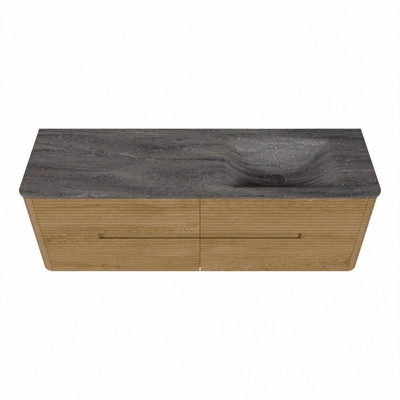 Mondiaz CIRO-DLUX Badkamermeubelset - 150x45x50cm - Solid surface wastafel Oza - 1 wasbak Rechts - zonder kraangaten - 4 lades - Oak