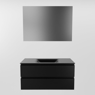 Mondiaz Aivy badmeubelset - 100x45x50cm - 0 kraangaten - 1 wasbak urban Solid surface - Midden - 2 lades - Met spiegel - MDF Urban