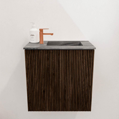 Mondiaz JOYA-DLUX 40cm toiletmeubel - kleur Walnut - Wastafel FAYE positie Rechts 1 kraangat kleur Sombra.