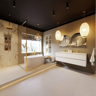 MONDIAZ VICA-DLUX Ensemble meuble de salle de bains - 150cm - meuble bas talc - 4 tiroirs - lavabo encastré cloud double - 2 trous de robinet - version haute 60cm - frape