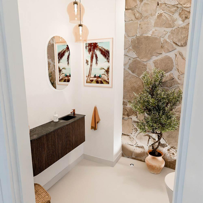 Mondiaz JOYA-DLUX 101.6cm meuble de toilette - arrondi gauche couleur Walnut - Vasque FAYE position Droite 1 trou de robinet couleur Lava.