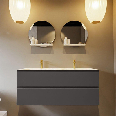 Mondiaz VICA-DLUX ensemble de meuble de salle de bain - 120cm - meuble sous-vasque gris foncé - 2 tiroirs - lavabo encastré cloud double - 2 trous de robinet - version haute de 60cm - opalo