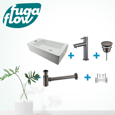 FugaFlow Eccelente Sobrado Ensemble lave-mains de salle de bains - gauche - 1 trou de robinet - robinet de fontaine gunmetal - blanc