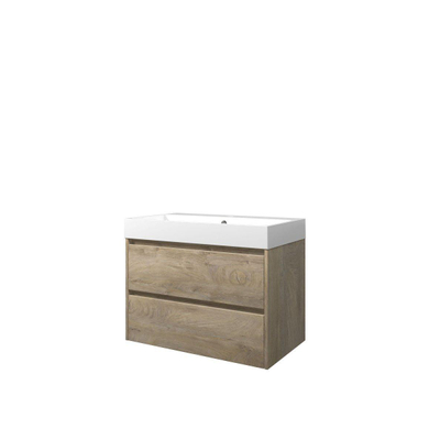 Proline loft ensemble de meubles de salle de bains 80x46x62cm meuble symétrique en chêne brut avec 1 trou pour robinetterie polystone blanc brillant