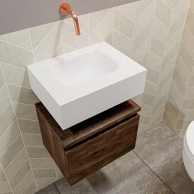 MONDIAZ ANDOR Toiletmeubel - 40x30x30cm - 0 kraangaten - 1 lades - dark brown mat - wasbak midden - Solid surface - Wit