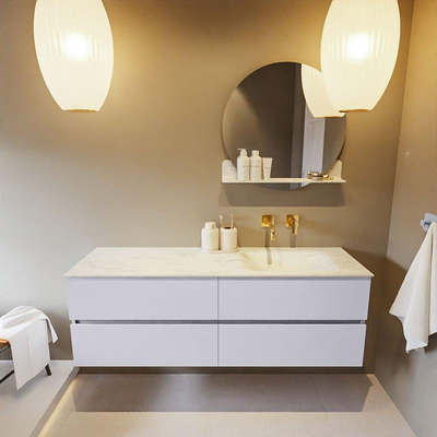 Mondiaz VICA-DLUX ensemble de meuble de salle de bain - 150cm - meuble sous-vasque cale - 4 tiroirs - lavabo encastrée cloud droite - sans trous de robinet - version haute de 60cm - opalo