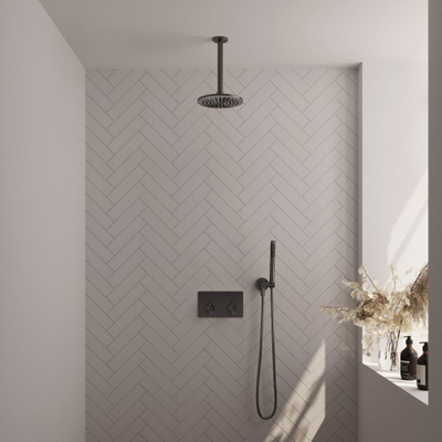 BRAUER Gunmetal Edition inbouw regendoucheset – Ø20 cm hoofddouche – 30 cm plafondbuis – staafhanddouche – met omstel