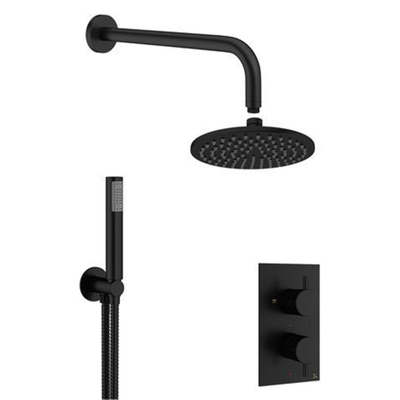 Crosswater MPRO Ensemble de douche pluie encastré - douche principale 20cm - 2 fonctions - 2 boutons - bras mural 33cm - douchette à main 1 fonction - noir mat