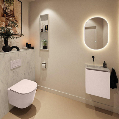 MONDIAZ TURE-DLUX Meuble de toilettes 40 cm Rosee. EDEN lavabo Opalo position gauche. Sans trou de robinet.