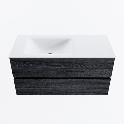 Mondiaz VICA ensemble de meuble de salle de bain - 100cm - meuble sous-vasque Anthracite - 2 tiroirs - lavabo cloud gauche - 1 trou de robinet - version haute de 60cm - talc