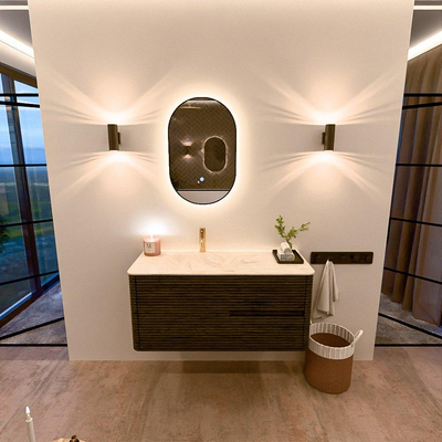 Mondiaz CIRO-DLUX Ensemble de meubles de salle de bains - 110x45x50cm - Plan vasque Solid surface Ostra - 1 vasque à gauche - 1 trou de robinet - 2 tiroirs - Shadow