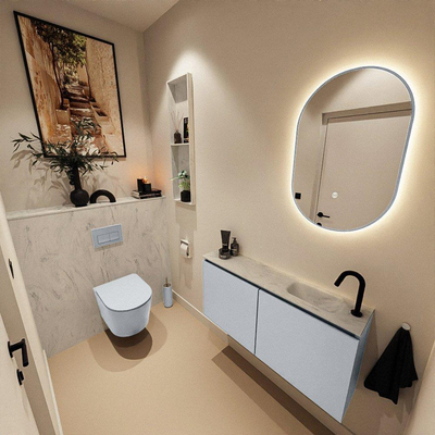 MONDIAZ TURE-DLUX Meuble WC 100 cm Clay. Lavabo EDEN Opalo position droite. Avec 1 trou de robinet.