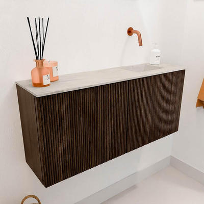 Mondiaz JOYA-DLUX 90cm toiletmeubel - kleur Walnut - Wastafel FAYE positie Rechts Zonder kraangat kleur Ostra.