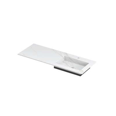 INK Post wastafel - 120x45x1cm - 1 wasbak rechts - 1 kraangat - keramiek Calacatta mat