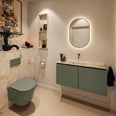 MONDIAZ TURE-DLUX Meuble toilette - 100cm - Army - EDEN - vasque Frappe - position centrale - sans trou de robinet