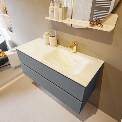 Mondiaz VICA-DLUX ensemble de meuble de salle de bain - 110cm - meuble sous-vasque plata - 2 tiroirs - lavabo encastré cloud droite - 1 trou de robinet - miroir modèle spot - version XL 60cm haut - ostra