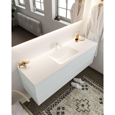 Mondiaz VICA ensemble de meuble de salle de bain - 150cm - meuble sous-vasque argile - 2 tiroirs - lavabo nuage milieu - 1 trou de robinet - miroir LED - version XL 60cm haut