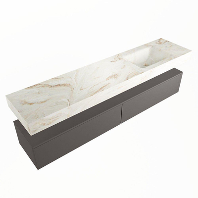 Mondiaz ALAN-DLUX Ensemble de meuble - 200cm - meuble Dark grey mat - 2 tiroirs - Lavabo Cloud Frappe suspendu - vasque Droite - 0 trous de robinet