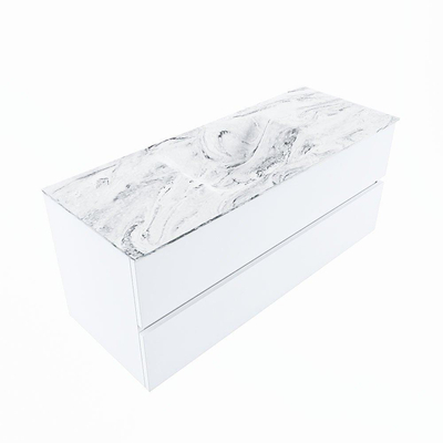 Mondiaz VICA-DLUX ensemble de meuble de salle de bain - 120cm - meuble sous-vasque talc - 2 tiroirs - lavabo encastré cloud milieu - 1 trou de robinet - version haute de 60cm - glace