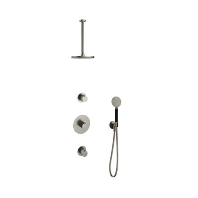 Hotbath Cobber IBS20 Ensemble de douche de pluie encastré - bras de plafond 30 cm - douche de tête ronde 20 cm - douchette à main 3 jets - nickel brossé