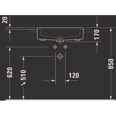 Duravit Vero Half inbouwwastafel - met kraangat - met overloop - 55x47cm - met wondergliss - inclusief bevestiging - wit