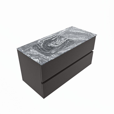 Mondiaz VICA-DLUX Ensemble de meuble de salle de bain - 100cm - meuble sous-vasque gris foncé - 2 tiroirs - lavabo encastré cloud gauche - 1 trou de robinet - version haute de 60cm - lave