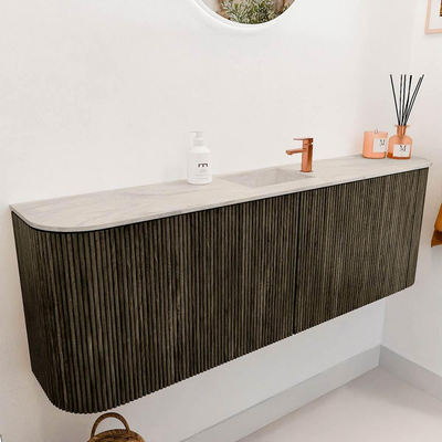 Mondiaz JOYA-DLUX 123.2cm toiletmeubel - ronding links en rechts kleur Shadow - Wastafel FAYE positie Midden 1 kraangat kleur Ostra.