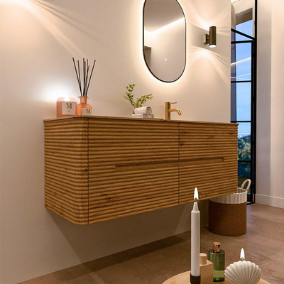 Mondiaz CIRO-DLUX Ensemble de meubles de salle de bains - 130x45x50cm - Vasque en solid surface Arena - 1 bassin à droite - 1 trou de robinet - 4 tiroirs - Chêne