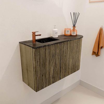 Mondiaz JOYA-DLUX 71.6cm toiletmeubel - ronding rechts kleur Dusk - Wastafel FAYE positie Links 1 kraangat kleur Lava.