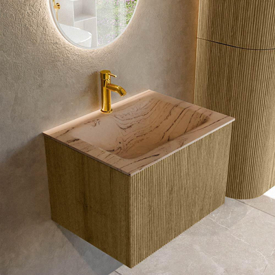 MONDIAZ KURVE-DLUX Meuble de salle de bains 60cm couleur Dusk avec 1 tiroir et 0 portes. Lavabo CLOUD Central 1 trou de robinet Arena.