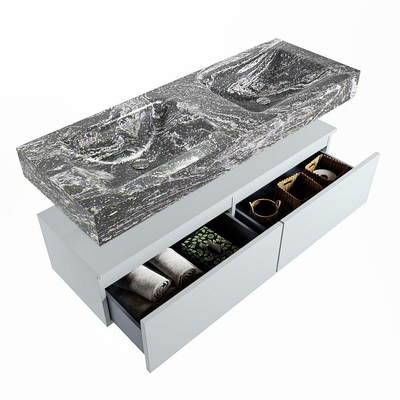 Mondiaz ALAN-DLUX Ensemble de meuble - 130cm - meuble Clay mat - 2 tiroirs - Lavabo Cloud Lava suspendu - vasque Gauche et droite - 0 trous de robinet