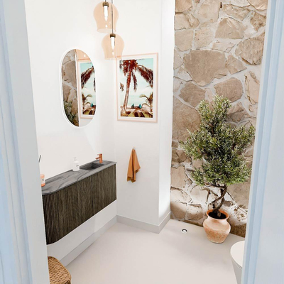 Mondiaz JOYA-DLUX 91.6cm toiletmeubel - ronding links kleur Shadow - Wastafel FAYE positie Rechts 1 kraangat kleur Sombra.