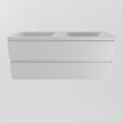 Mondiaz AIVY Ensemble de meuble - 120x45x50cm - 2 trous de robinet - 2 vasques Talc Solid surface - Gauche et droite - 2 tiroirs - sans miroir - MDF Talc