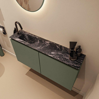 MONDIAZ TURE-DLUX 100cm toiletmeubel Army. EDEN wastafel Lava positie links. Met 1 kraangat.