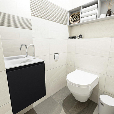 MONDIAZ OLAN Toiletmeubel 40x30x40cm met 1 kraangaten 1 lades urban mat Wastafel Lex links Solid Surface Wit