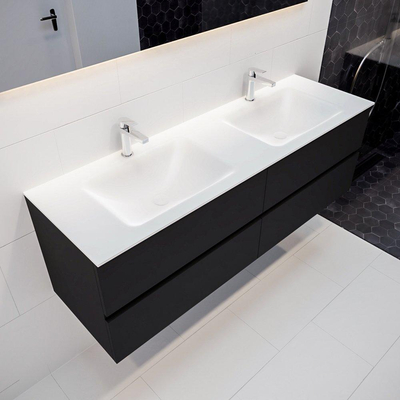 MONDIAZ VICA Ensemble de meuble salle de bain - 150cm - 4 tiroirs - lavabo Cloud double - 2 trous de robinet - solid surface urban