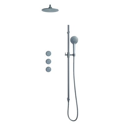 Fortifura Nebbio Regendoucheset - inbouwkraan - inbouwdeel - glijstang - doucheslang glad - ronde handdouche - 35cm wandarm - 30cm ronde hoofddouche - PVD - geborsteld RVS
