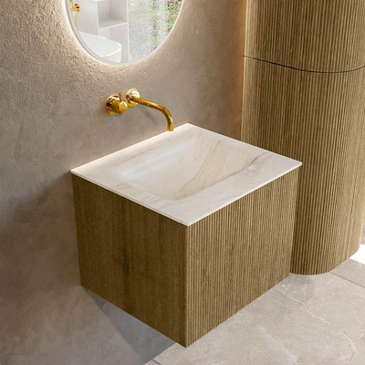 Mondiaz KURVE-DLUX Badkamermeubelset - 50x46x40cm - 1 lade - wastafel solid surface - midden - zonder kraangat - Dusk