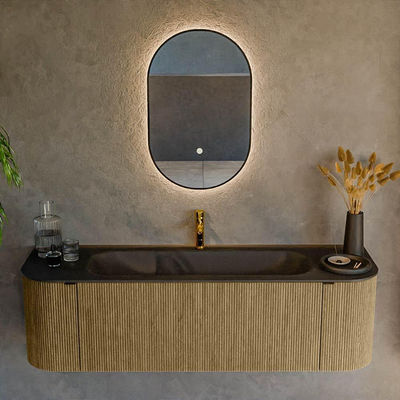 Mondiaz KURVE Badkamermeubelset - 150x46x40cm - 1 lade - 2 deuren - wastafel solid surface - midden - 1 kraangat - Dusk