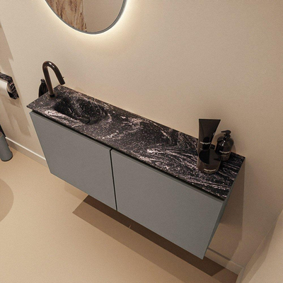 MONDIAZ TURE-DLUX Meuble toilette - 100cm - Smoke - EDEN - vasque Lava - position gauche - 1 trou de robinet