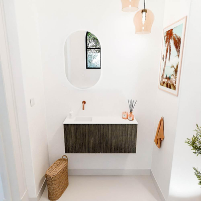 Mondiaz JOYA 90cm toiletmeubel - kleur Shadow - Wastafel FAYE positie Links Zonder kraangat kleur Talc.