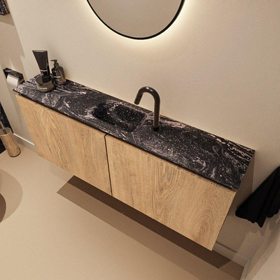 MONDIAZ TURE-DLUX Meuble de toilettes 120 cm Chêne lavé. Lavabo EDEN Lava position milieu. Avec 1 trou de robinet.