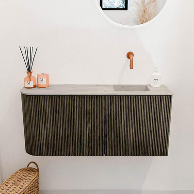 Mondiaz JOYA-DLUX 91.6cm toiletmeubel - ronding links kleur Shadow - Wastafel FAYE positie Rechts Zonder kraangat kleur Glace.