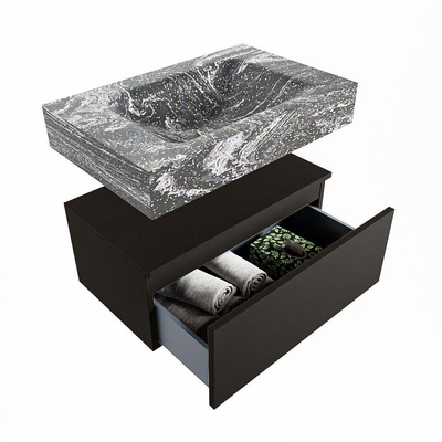 Mondiaz ALAN-DLUX Ensemble de meuble - 70cm - meuble Urban mat - 1 tiroir - Lavabo Cloud Lava suspendu - vasque Centre - 0 trous de robinet