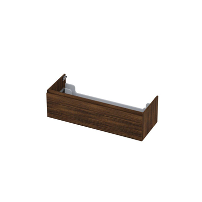 INK Wastafelonderkast - 120x45x35cm - 1 lade - greeploos - met houten keerlijst - MFC - Koper eiken