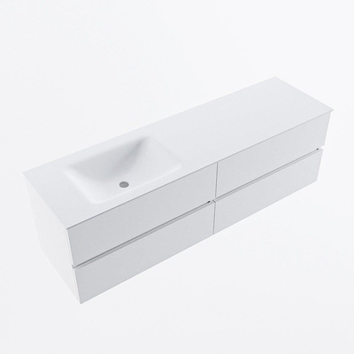 Mondiaz Vica ensemble de meuble de salle de bain - 160cm - meuble sous lavabo talc - 4 tiroirs - lavabo cloud gauche - 1 trou de robinet - version haute de 60cm - talc