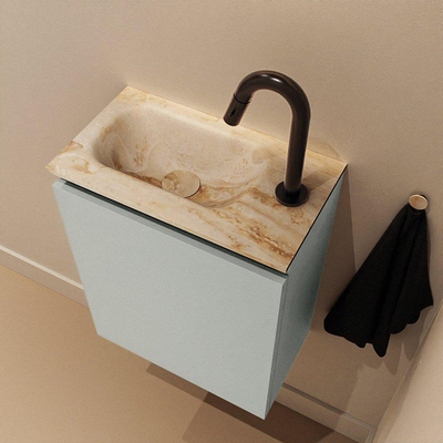 MONDIAZ TURE-DLUX Meuble de toilettes 40 cm Greey. Lavabo EDEN Frappe position à gauche. Avec 1 trou de robinet.